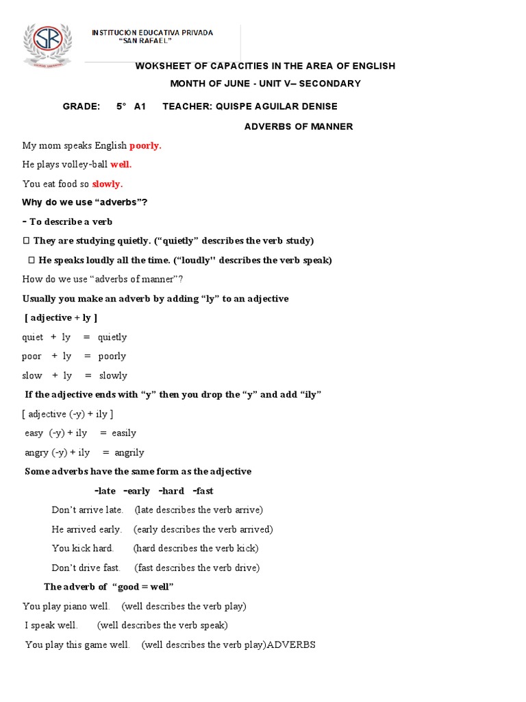 Worksheet 5to Adverbs | PDF | Language Arts & Discipline | Foreign ...
