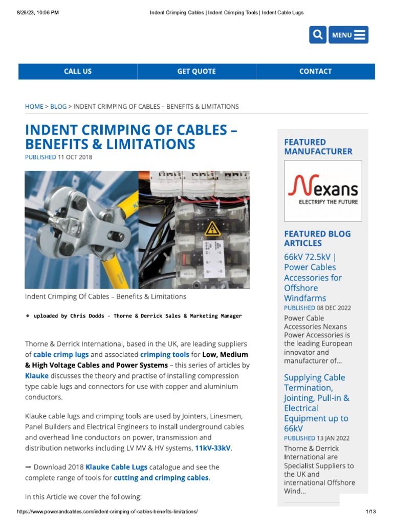 Indent Crimping Cables Indent Crimping Tools Indent Cable Lugs PDF