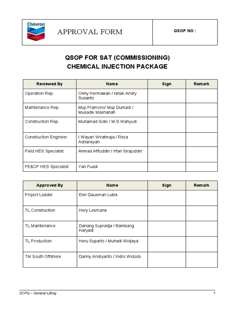 SOPQ Pengujian Chemical Injection | PDF
