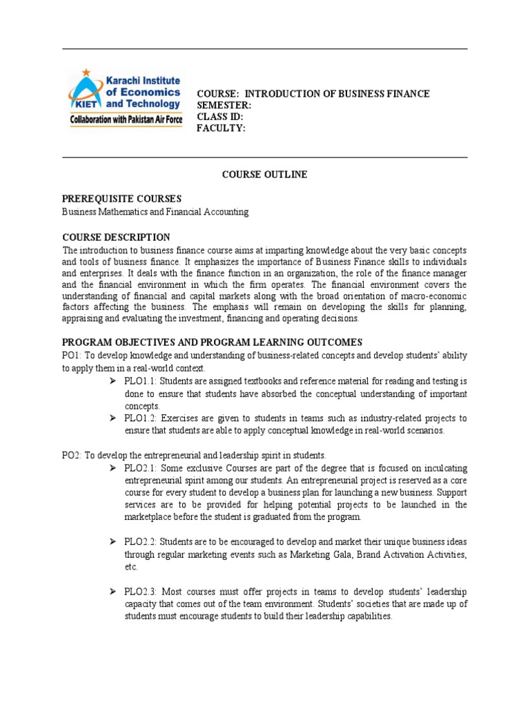 Introduction to business finance pdf financial risk valuation