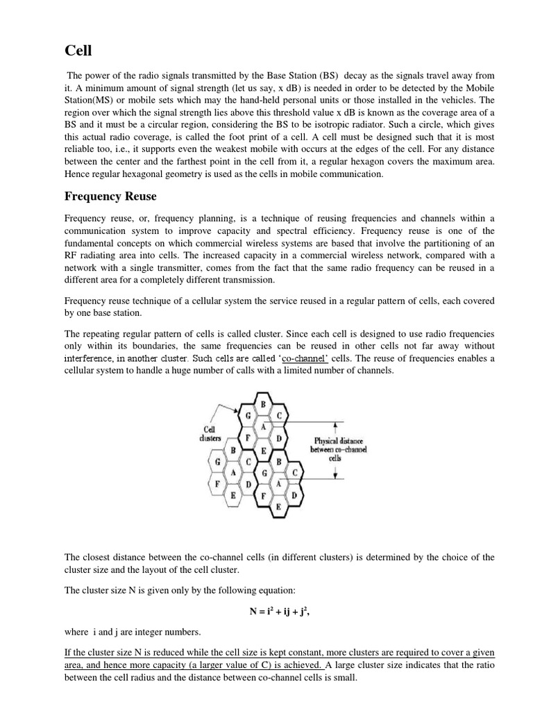 Frequency Reuse, HAndoff, Channel Assignment, Interference, Splitting PDF Cellular Network