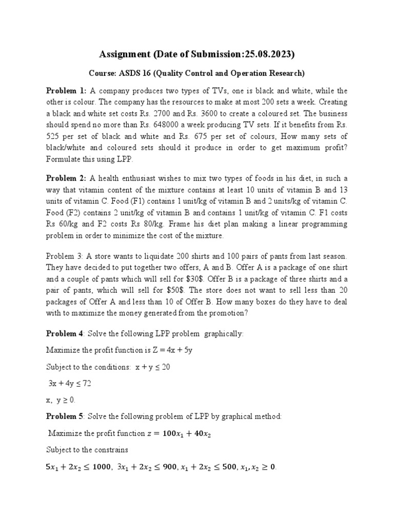 Problems of Assignment - ASDS 16 (Quality Control) | PDF | Business