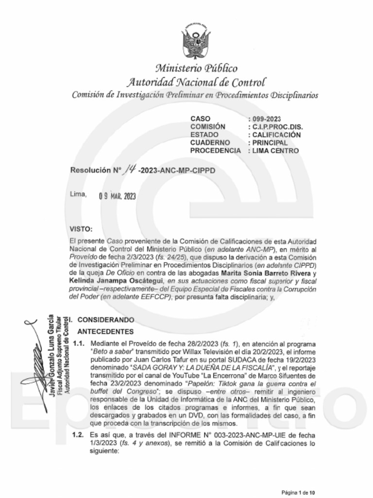 La Autoridad Control del Ministerio Público. ¿Un control descontrolado?