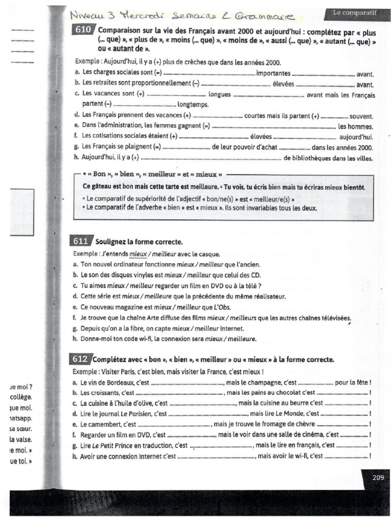 Comparaison Plus De, Moins De, Aussi Que | PDF