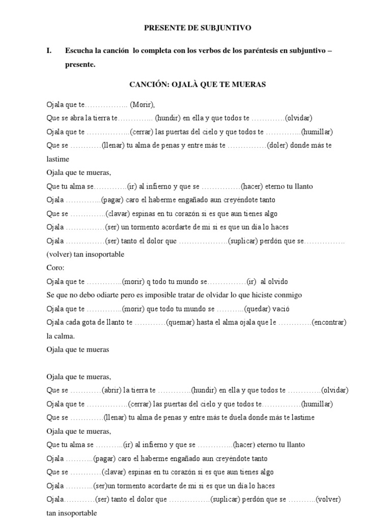 Ejercicios De Presente De Subjuntivo Pdf