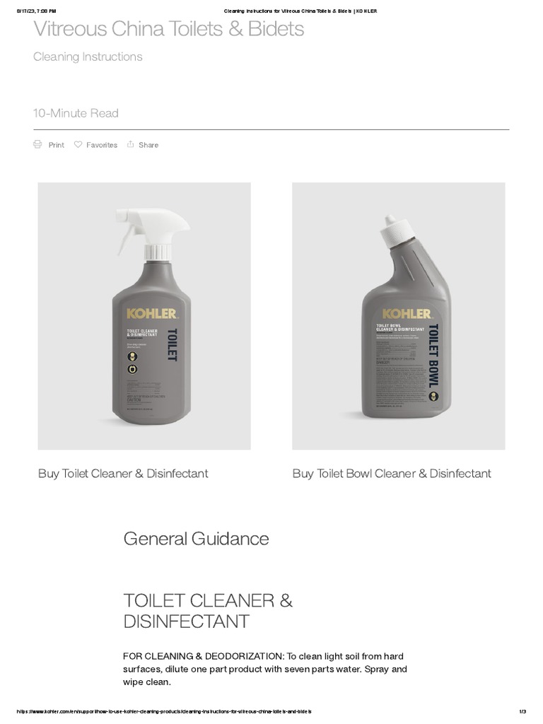 Cleaning Instructions For Vitreous China Toilets & Bidets KOHLER