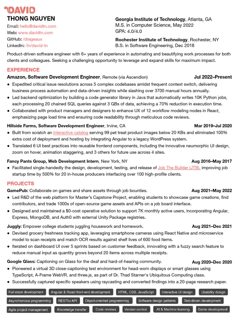 Software Engineer Resume: Thong Nguyen | PDF | User Interface | Java Script