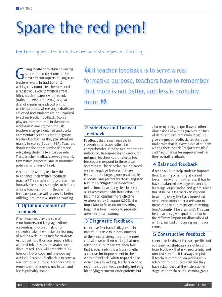 Formative Feedback Strategies Pdf