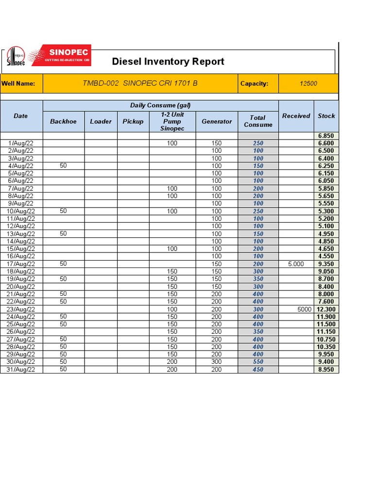 Diesel Inventory Summary Report | PDF