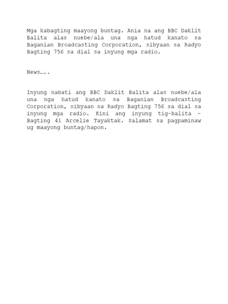 BBC Daklit Balita Script | PDF