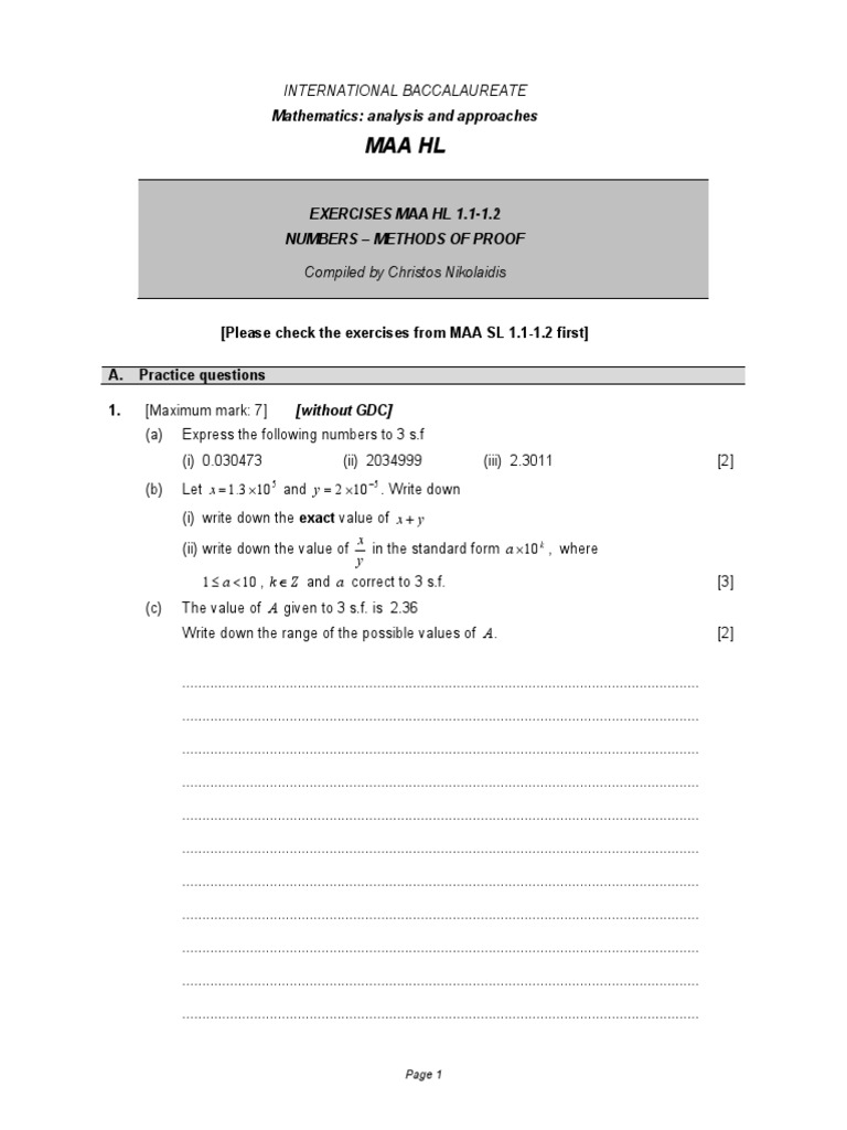 Maa HL 1.1-1.2 Numbers - Methods of Proof | PDF | Mathematical Proof ...