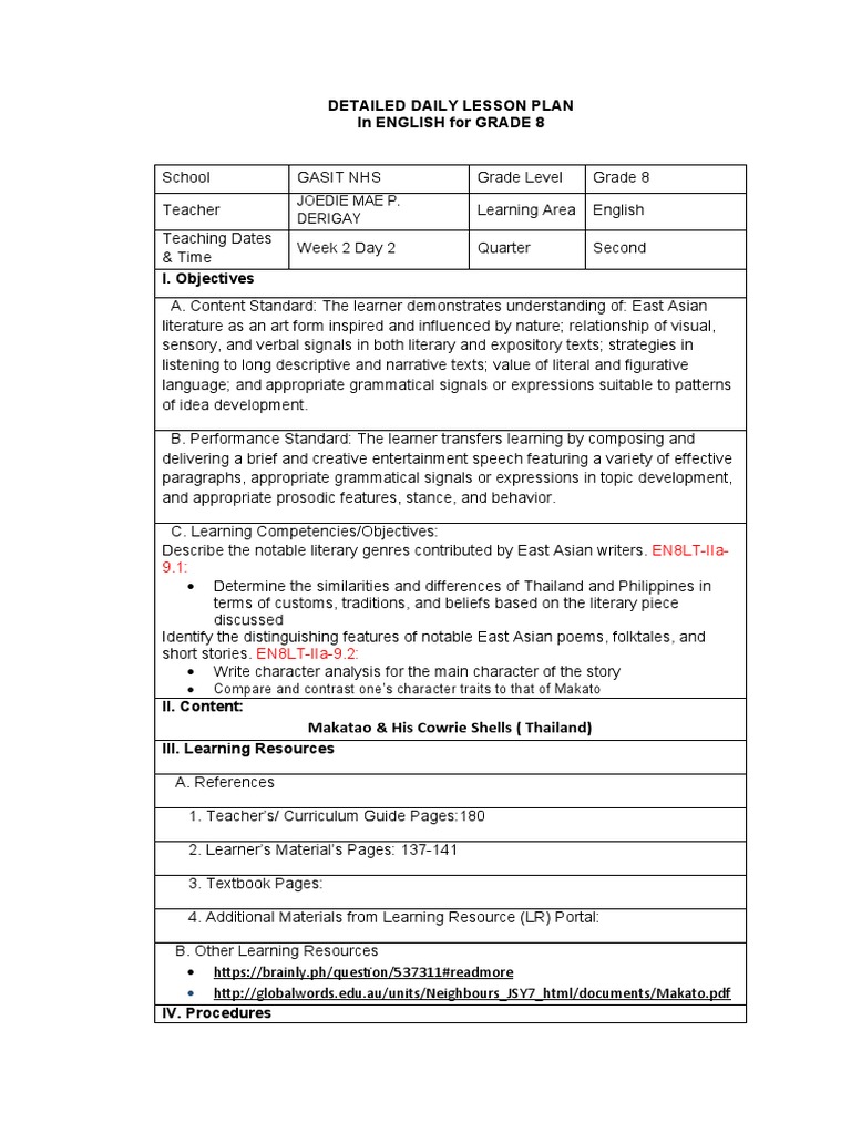 DLP English 8 2ndQ Week2 Day2 | PDF