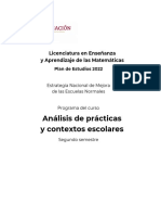 Análisis de Prácticas y Contextos Escolares: Licenciatura en Enseñanza y Aprendizaje de Las Matemáticas