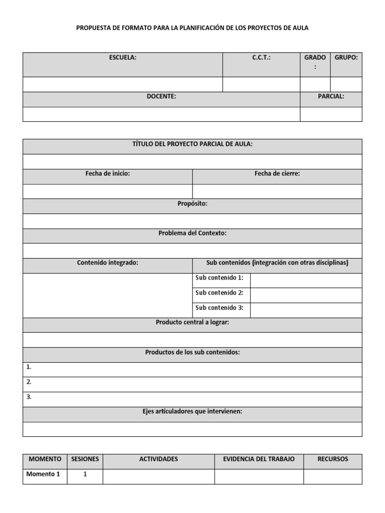 Propuesta de Planeación de Proyecto Parcial de Aula | PDF | Salón de ...