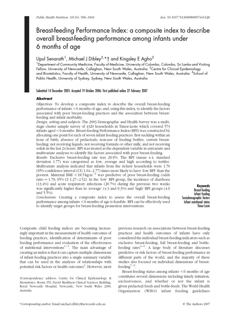 BreastFeeding Performance Index A Composite Index To Describe