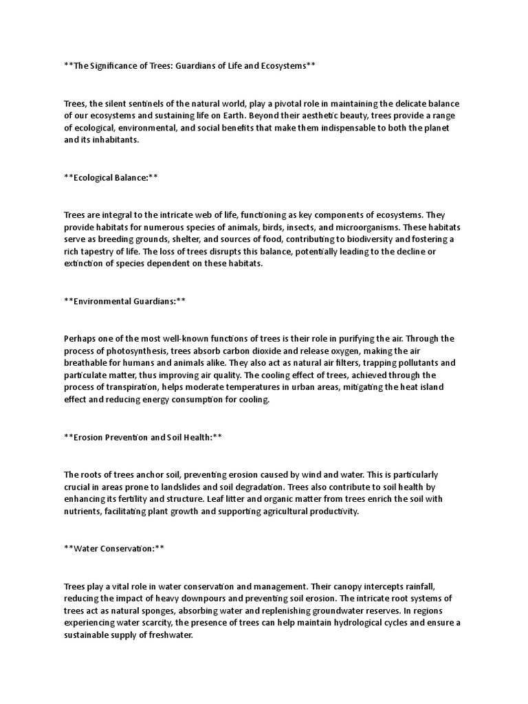 Importance Of Trees 120 Words Pdf
