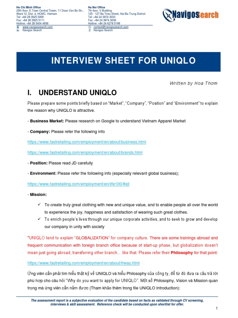 Interview Sheet For Uniqlo Ver 2 PDF Marketing Business Economics