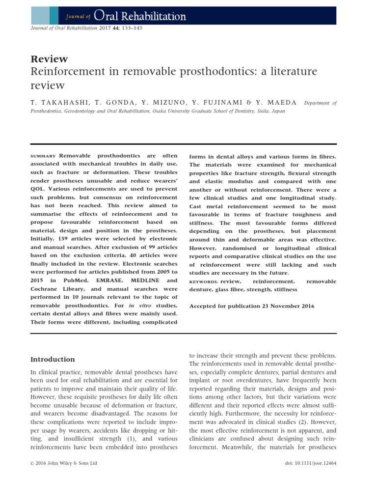 Reinforcement in Removable Prosthodontics | PDF | Dentures | Fibers