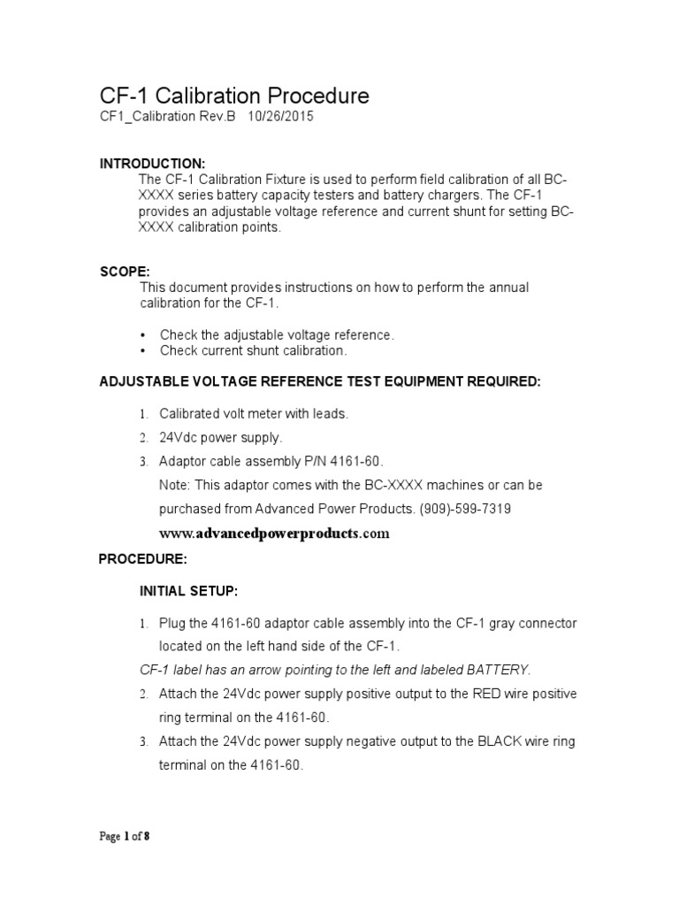 CF-1 Calibration Procedure Guide | PDF | Power Supply | Voltage