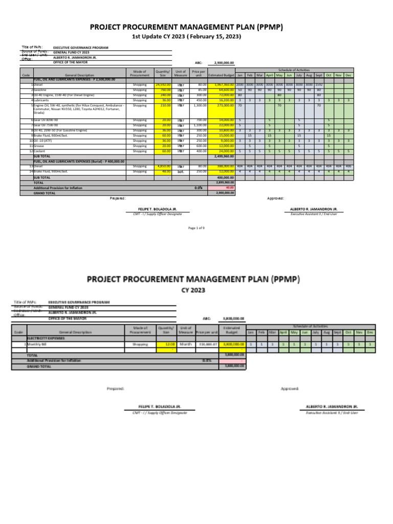 2023 Project Procurement Management Plan | PDF | Motor Oil | Vehicles