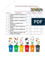 Lista de Cotejo de Material Reciclado: Nro. Característica Poco Regular Mucho