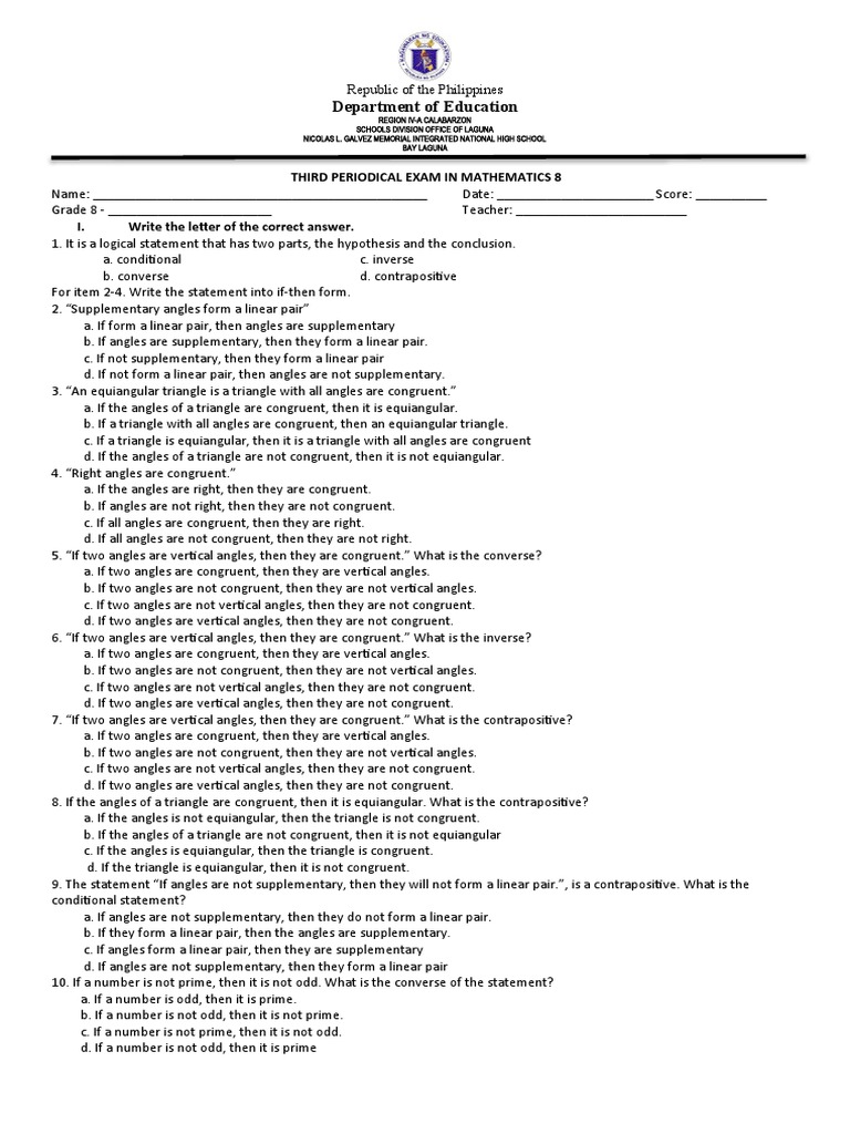 Geometry Exam: Triangle Congruence | PDF