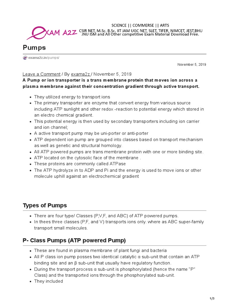Types of Cellular Pumps Explained | PDF | Wellness