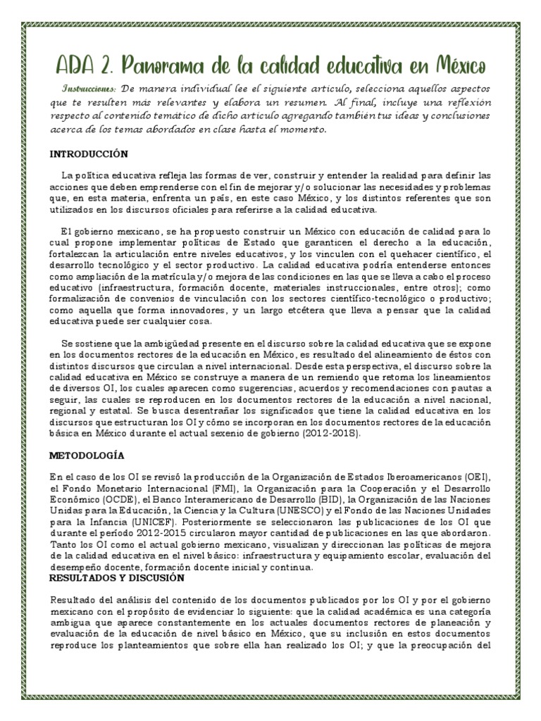 Calidad educativa en México: análisis y retos | PDF | Educación ...