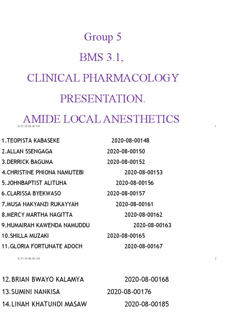 Amide Local Anesthetics Group 5 PDF Anesthesia Clinical Medicine