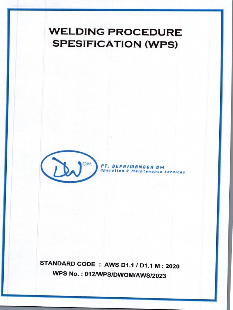 Welding Procedure Specification (WPS) 012 AWS D1.1 SMAW SS400 To