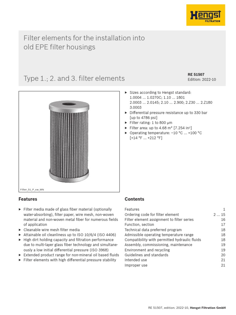 Hengst Filtration RE 51507: Filter Elements | PDF