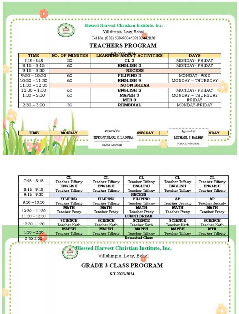Teacher and Class Program | PDF