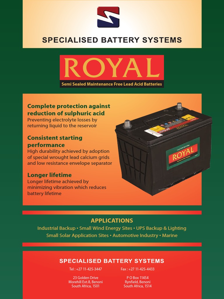SBS Royal Battery Brochure PDF Energy Storage Manufactured Goods