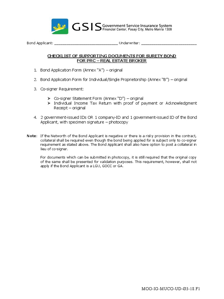 Checklist PRC Real Estate Brokers Bond PDF