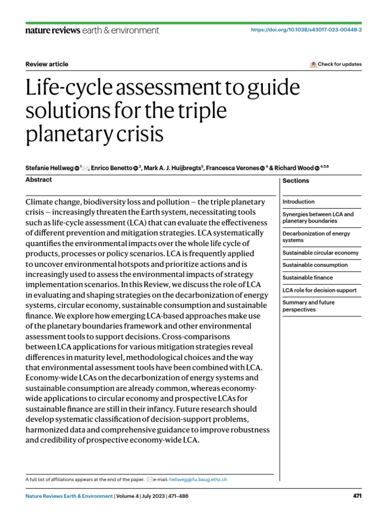 LCA To Guide Solutions For The Triple Planetary Crisis 1691299099 | PDF
