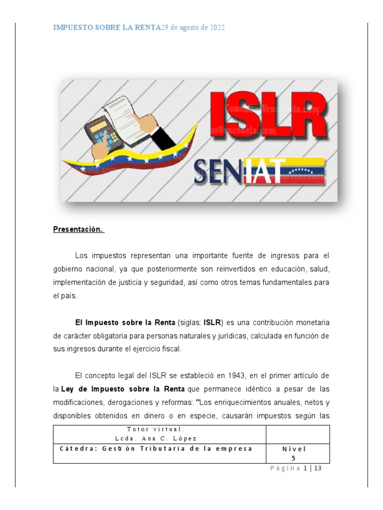 Ley de Impuesto sobre la Renta en Venezuela | PDF | Impuestos ...