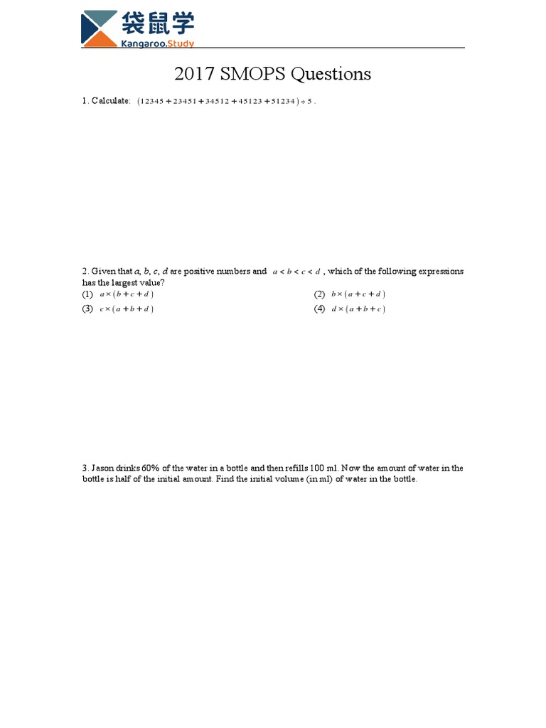 2017 SMOPS Math Problems | PDF