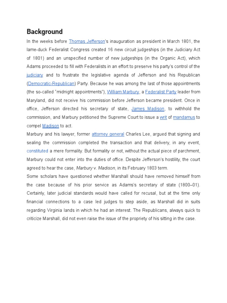 Marbury v. Madison Explaination | PDF