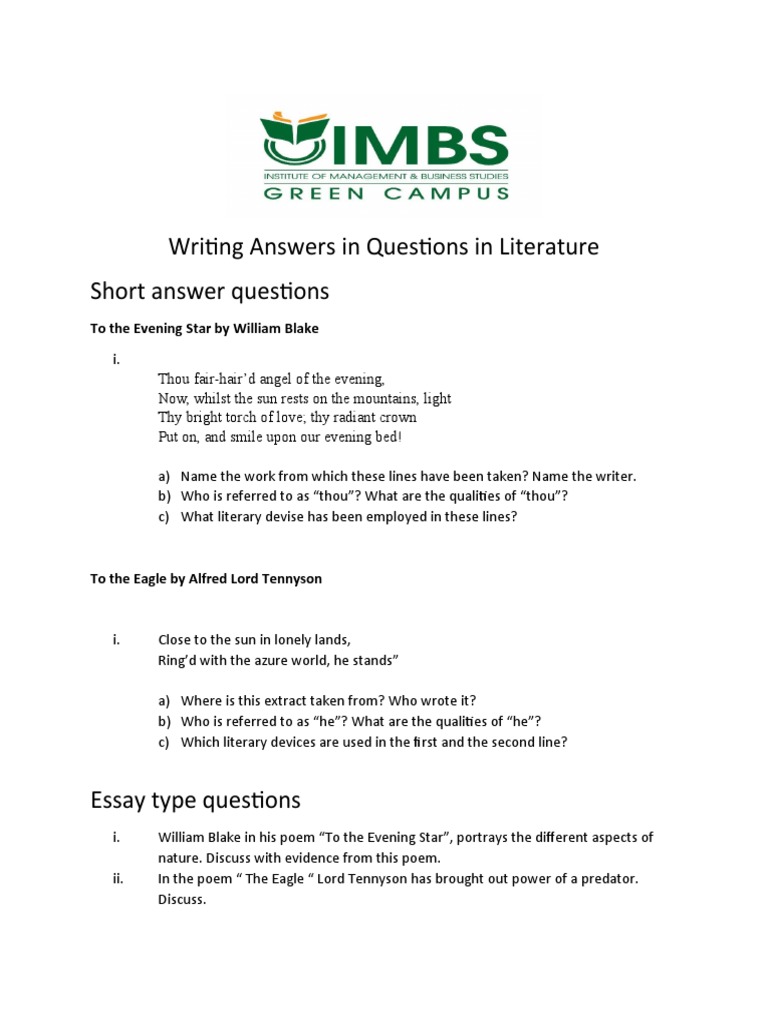 Literature Question and Answer Guide | PDF | General Fiction