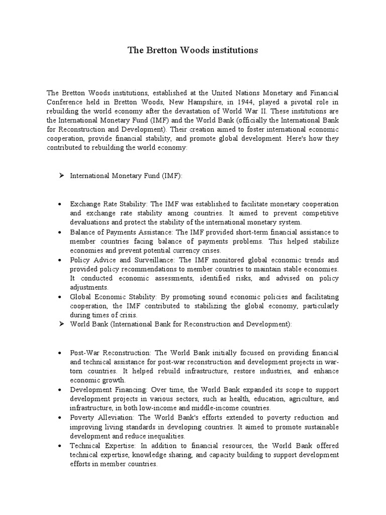 Bretton Woods: IMF & World Bank Roles | PDF | International Monetary ...