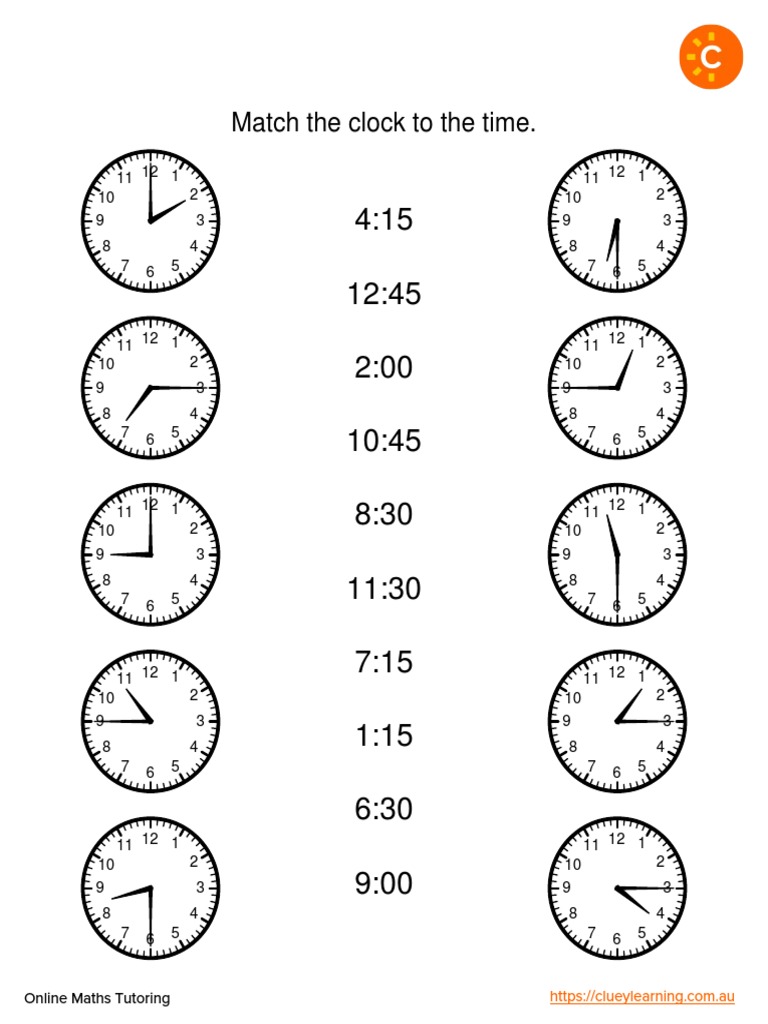 Year 2 maths worksheet telling time to the quarter hour clueylearning