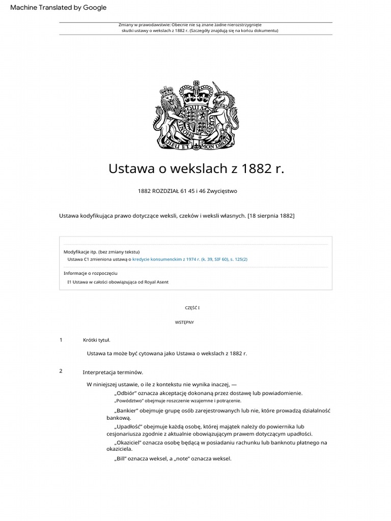 Bill Of Exchange Act 1882