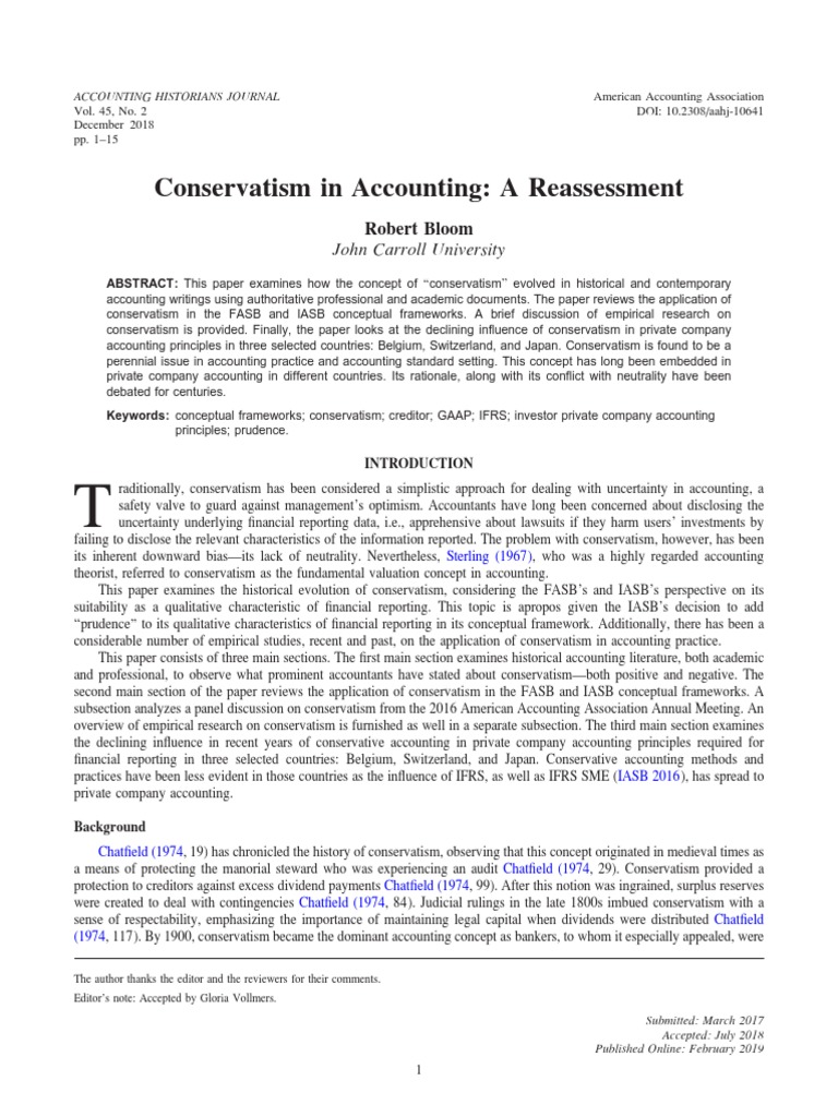 Conservatism In Accounting Pdf Financial Accounting Standards Board