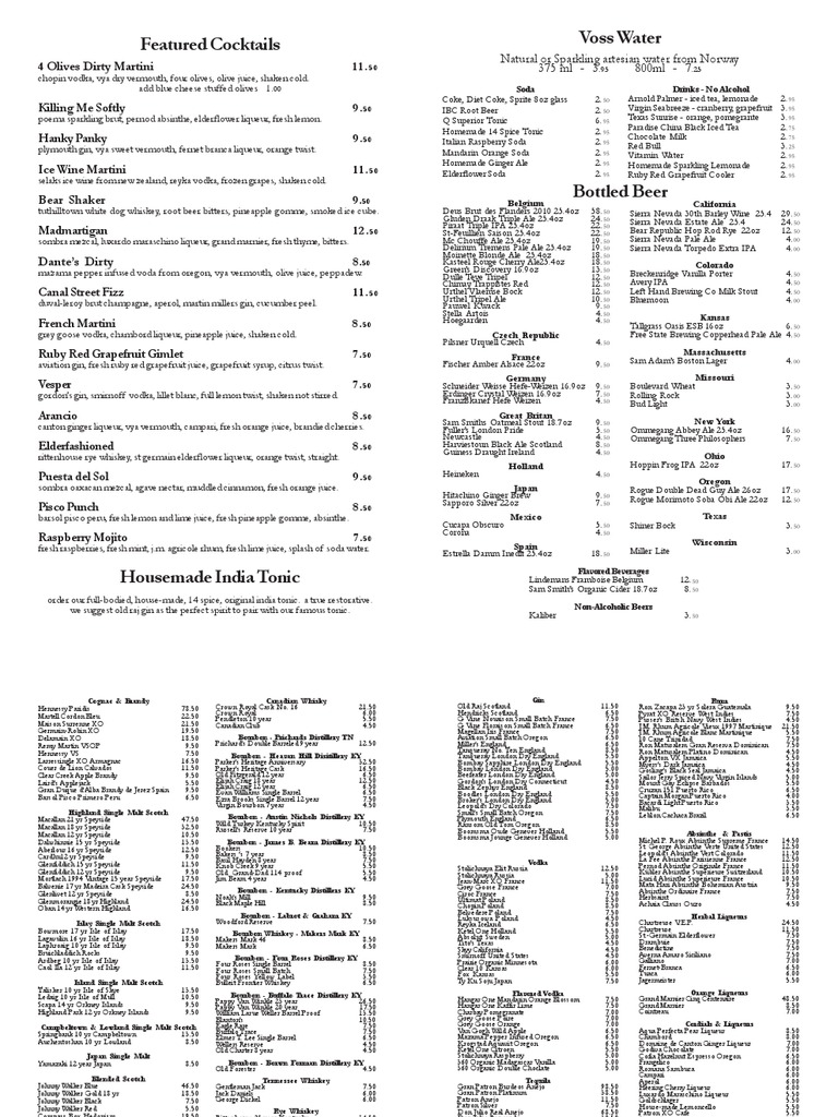 Bar Menu | PDF