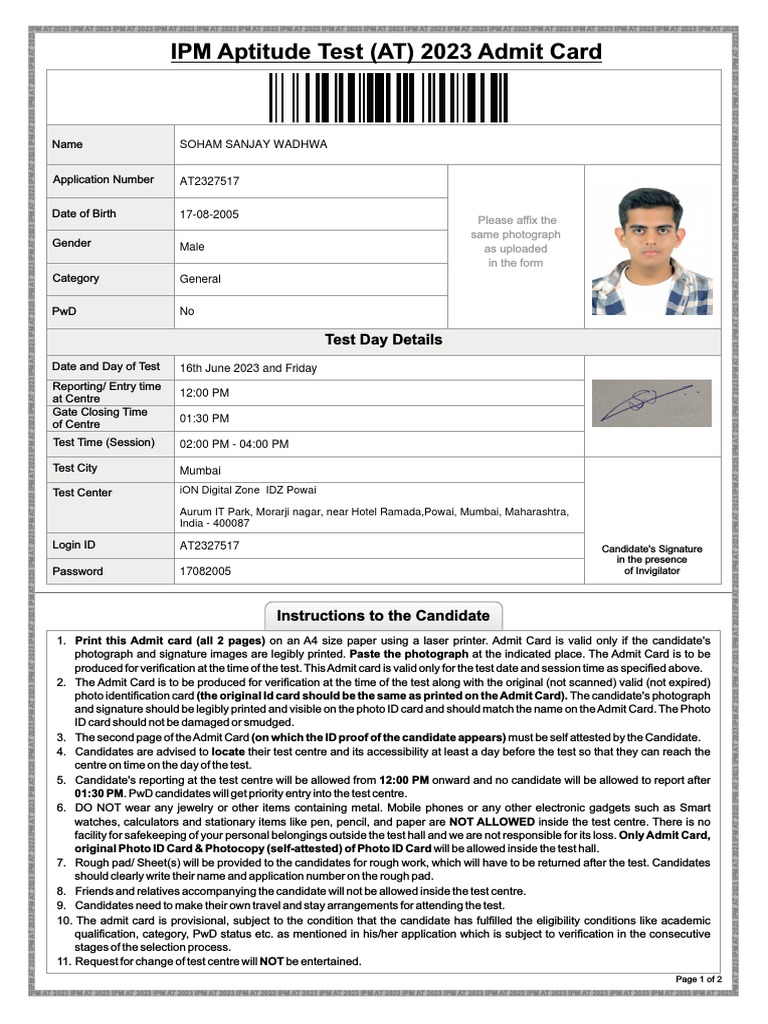Admit Card | PDF