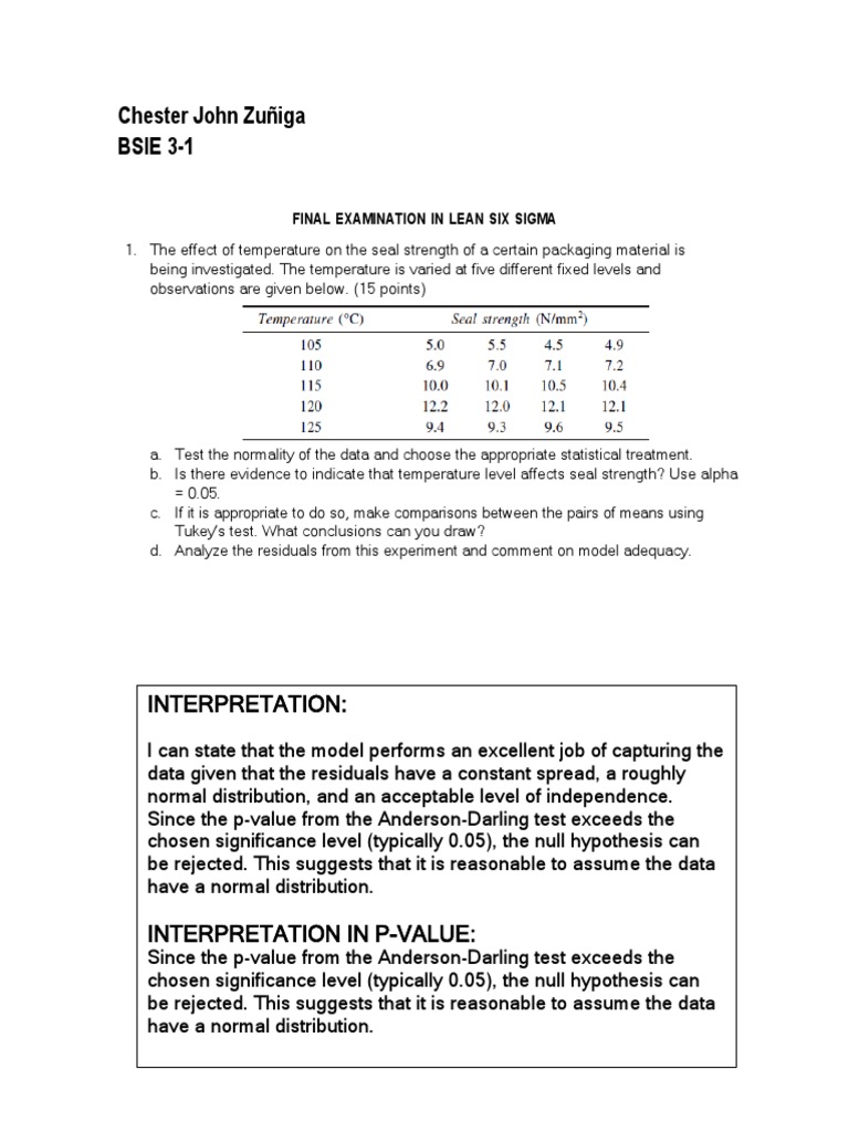 Final Examination in Lean Six Sigma Download Free PDF Statistical