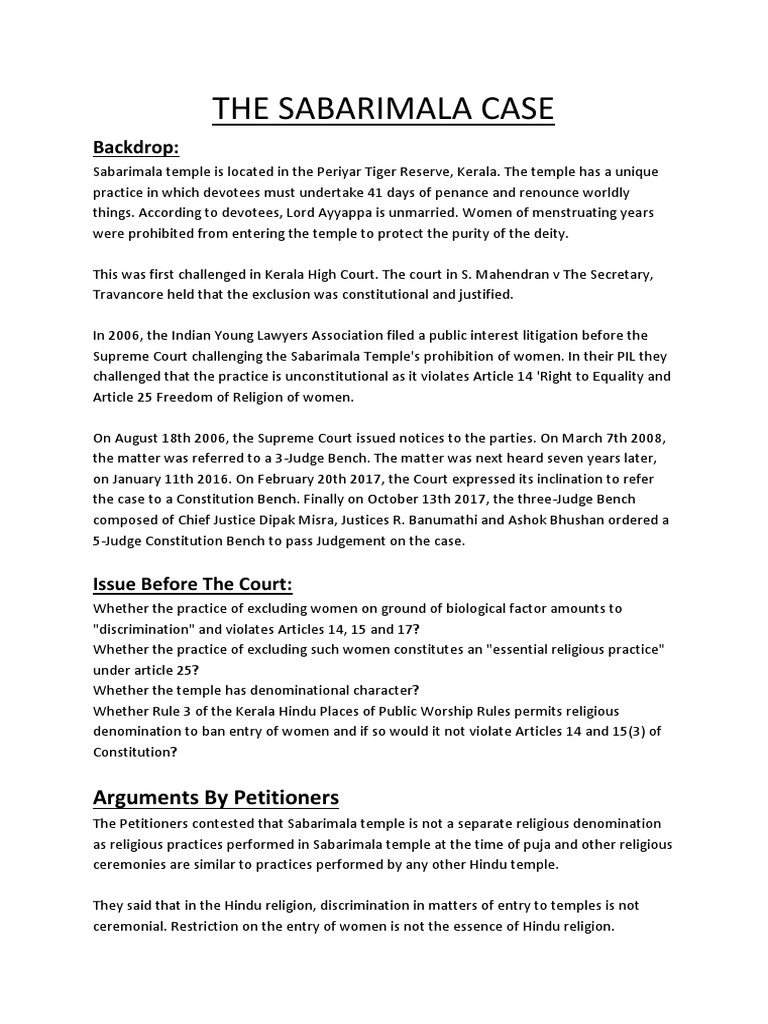 The Sabarimala Case PDF Supreme Court Of India Justice