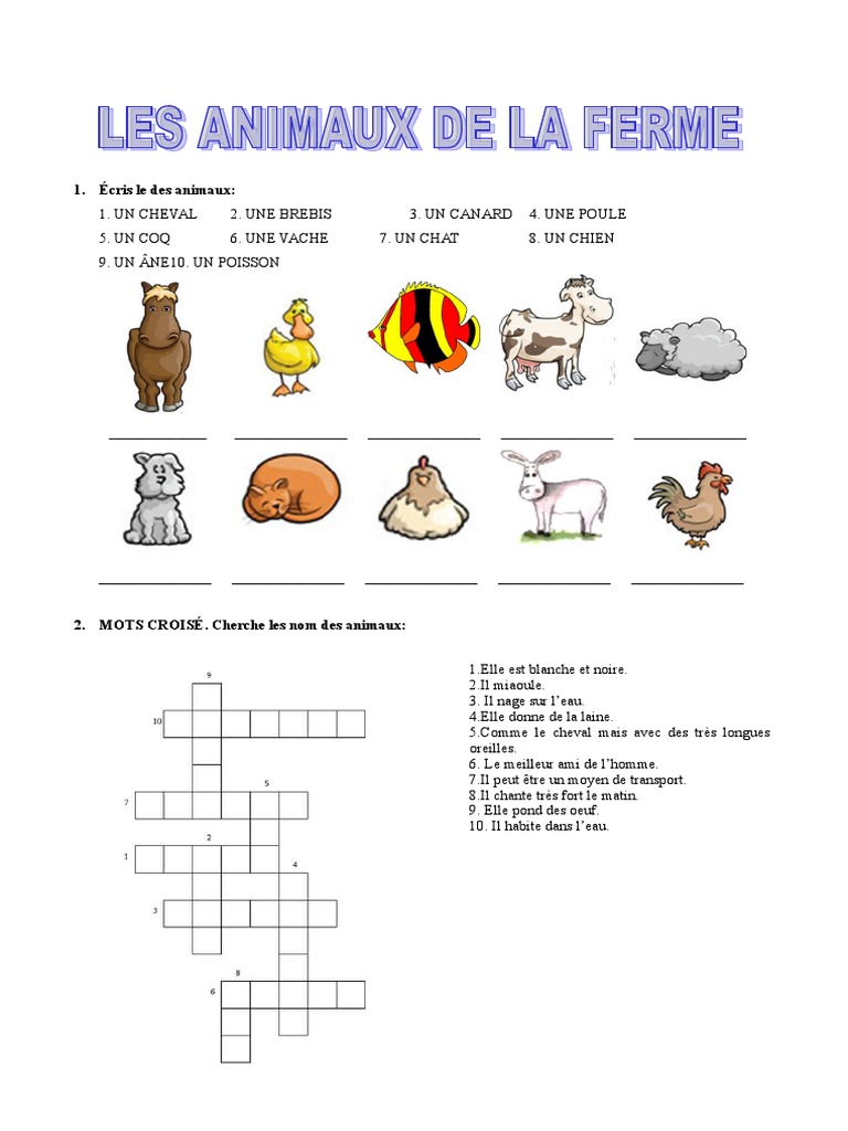 Exercices sur les animaux de la ferme | PDF