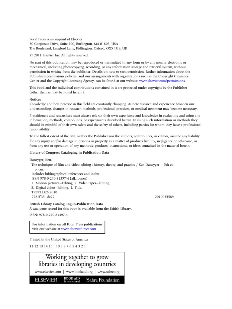 Copyright 2011 the technique of film and video editing pdf
