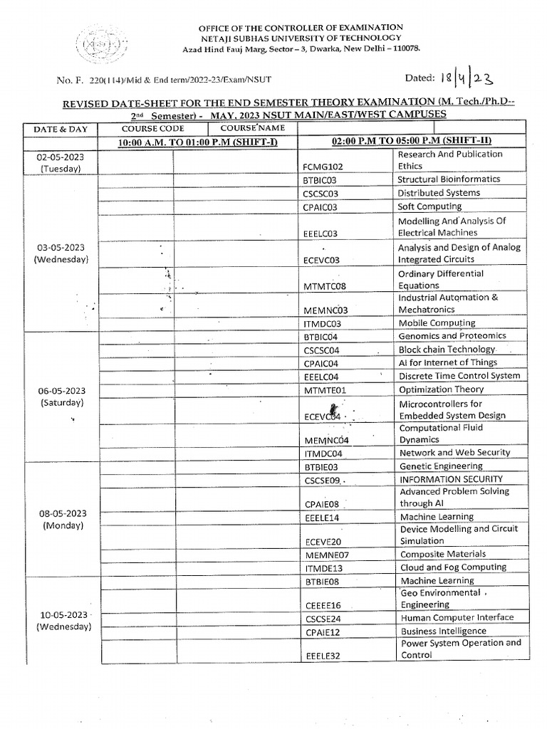 date sheet | PDF
